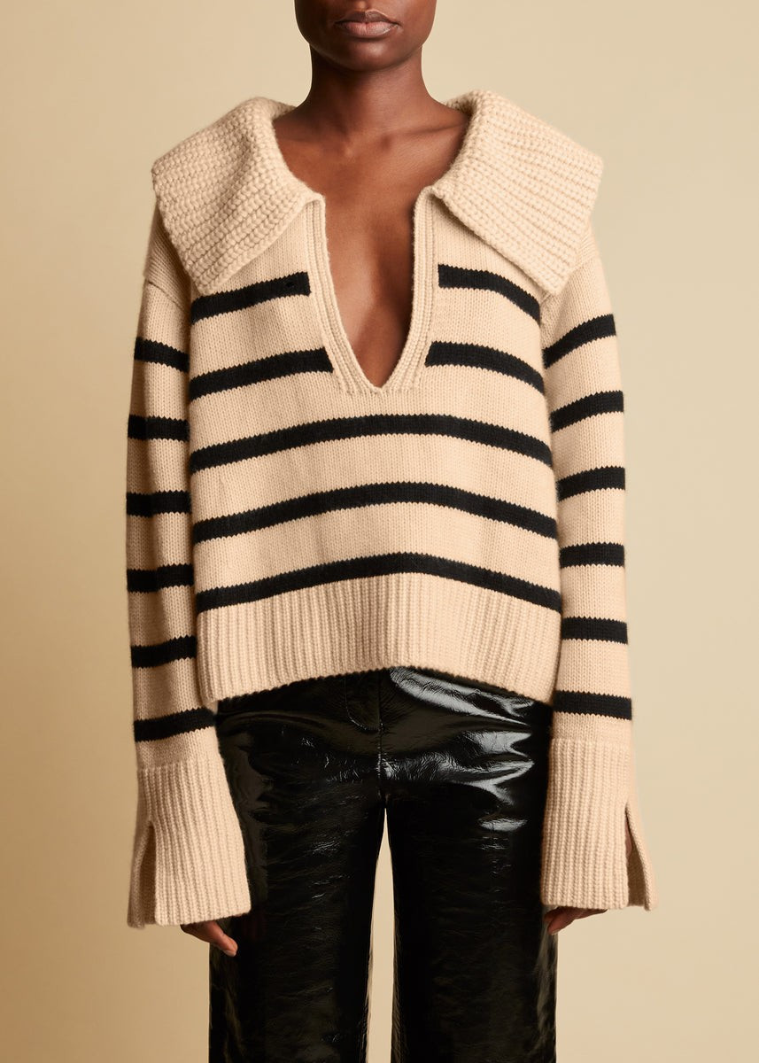 The Evi Sweater in Butter and Black Stripe | Khaite