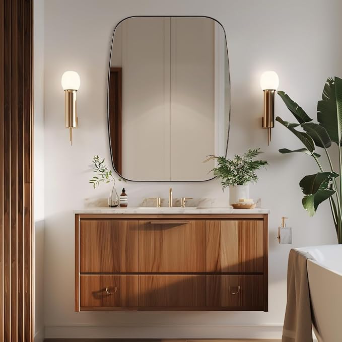 Bronze Bathroom Mirror, 24x32 Oblong Vanity Mirror with Stainless Steel Metal Frame, Oil Bronze O... | Amazon (US)