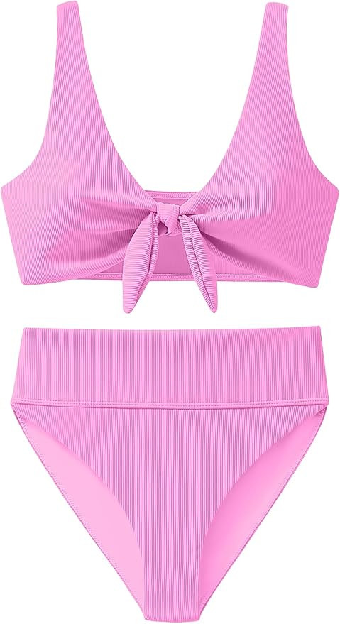 ANRABESS Bikini Sets for Women Summer High Waisted 2 Piece Bathing Suit Ribbed Tie Knot Swimsuit ... | Amazon (US)