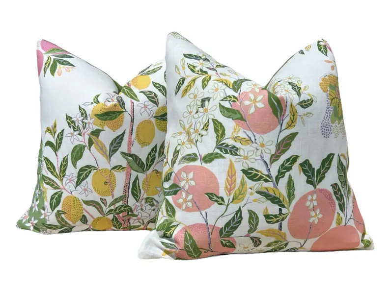 Schumacher Citrus Garden Pillow in Blush. Designer Outdoor Pillows, Josef Frank Accent Cushion Co... | Etsy (Global)