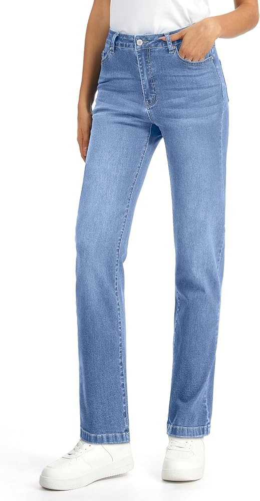 Tall Women's 32/34/36 Inseam Straight Leg Jeans Stretch Denim Mid Rise Classic Fit Extra Long Cas... | Amazon (US)