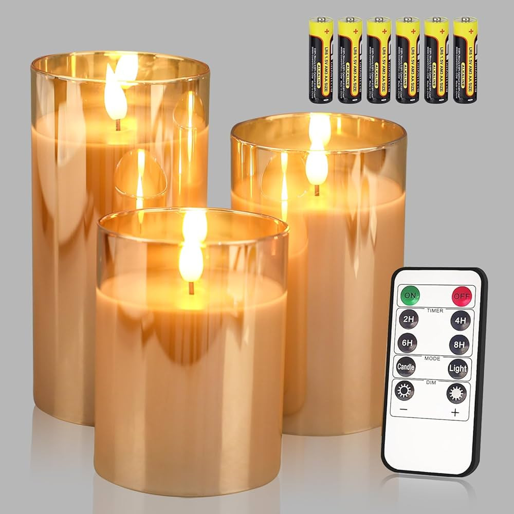 Yinuo Candle Velas LED sin llama parpadeantes, mecha falsa de cera real, llama móvil, pilar sin ... | Amazon (US)