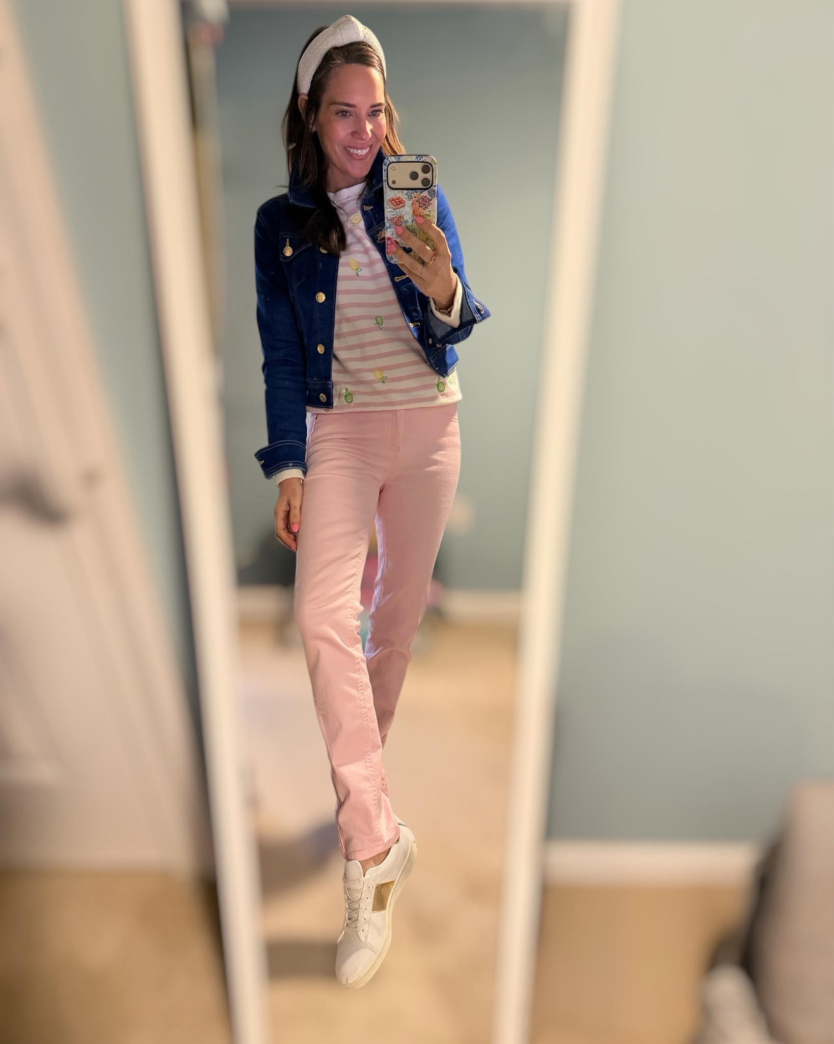 Pink & Denim Preppy Spring Outfit 🌸💙

Because obviously the only logical thing to do when you want to look effortless… is coordinate pink denim, a striped sweatshirt, and a perfectly cropped denim jacket like it just happened 💁🏼‍♀️✨

This look is giving polished but playful—soft pink jeans paired with a fun printed striped sweatshirt and layered with a structured denim jacket for that classic preppy feel. The neutral sneakers keep it casual (as if we didn’t plan the entire outfit around them), and the headband pulls it all together with the sweetest touch 🤍

Perfect for everyday errands, casual lunches, or when you want to look put together without looking like you tried too hard 😉

pink jeans outfit, preppy spring style, denim jacket outfit, casual cute outfit, striped sweatshirt outfit, feminine everyday look, Lilly Pulitzer style, spring outfit ideas, casual sneakers outfit, headband style

#LTKOver40 #LTKootd #LTKPetite