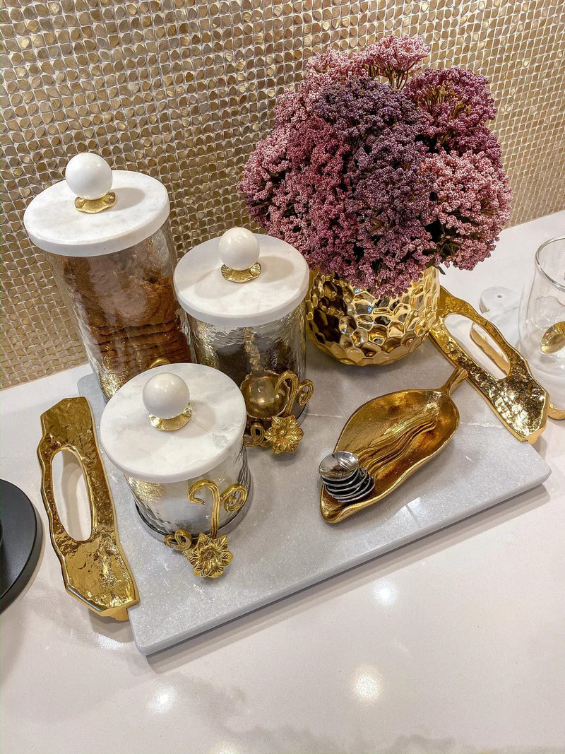 Marble Tray with Gold Lava Handles | Inspire Me! Home Decor