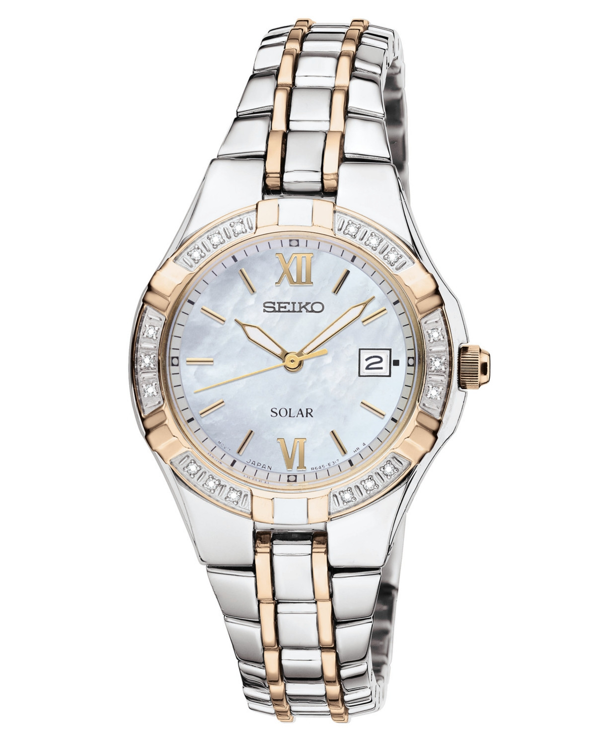 Seiko Watch, Women's Solar Diamond Accent Two Tone Stainless Steel Bracelet 27mm SUT068 | Macy's