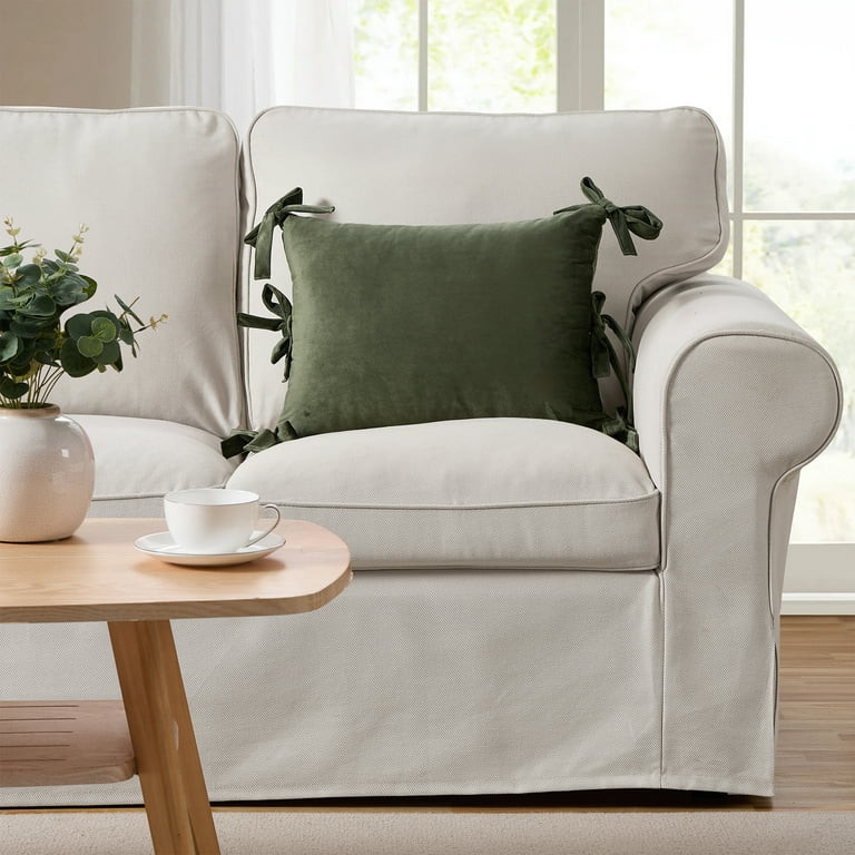 Home Decor Collection 14" x 20" Green Velvet Bow Oblong Decorative Pillow | Walmart (US)