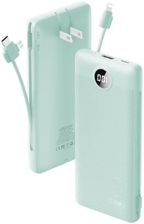 VRURC Portable Charger Built-in Cables and AC Wall Plug, USB C Power Bank 10000mAh, Travel Batter... | Amazon (US)