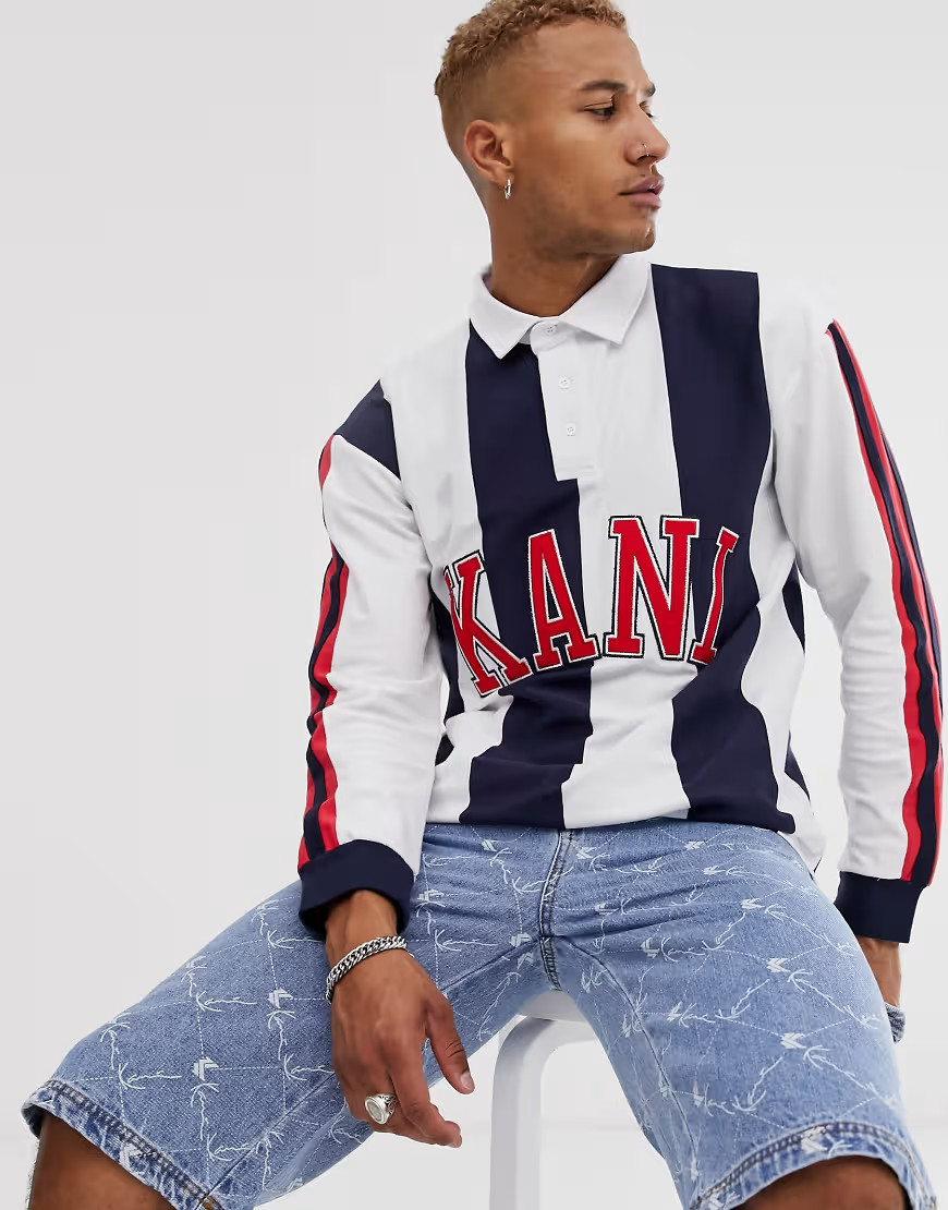 Karl Kani College Rugby long sleeve shirt in white/navy | ASOS (Global)