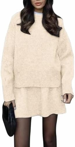 CHARTOU Women Sweater Skirt Sets 2 Pieces Outfits Loose Fit Pullover Sweater Knitted Mini Skirt | Amazon (US)