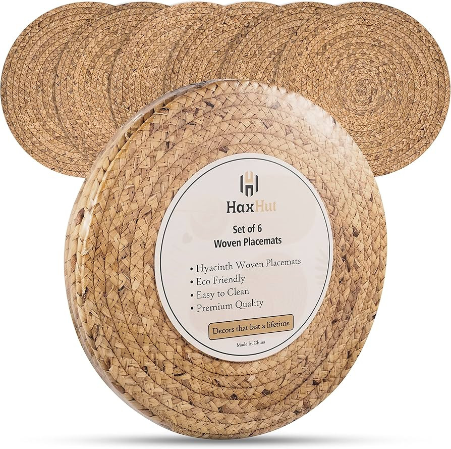 Haxhut Round Woven Placemats - Natural Placemats Set of 6, Straw Braided Rattan Placemats, 13.5 I... | Amazon (US)