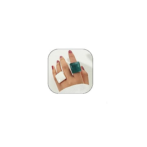 Meztole Resin Chunky Rings for Women Multicolor Acrylic Plastic Rings Set Cute Trendy Aesthetic Y2k Statement Rings Thick Dome Heart Knuckle Finger Jewelry (White+Green) | Amazon (US)