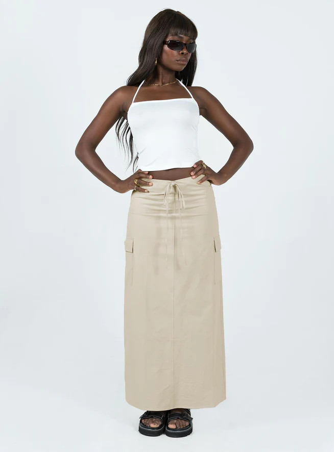 Giddings Cargo Maxi Skirt Beige | Princess Polly US