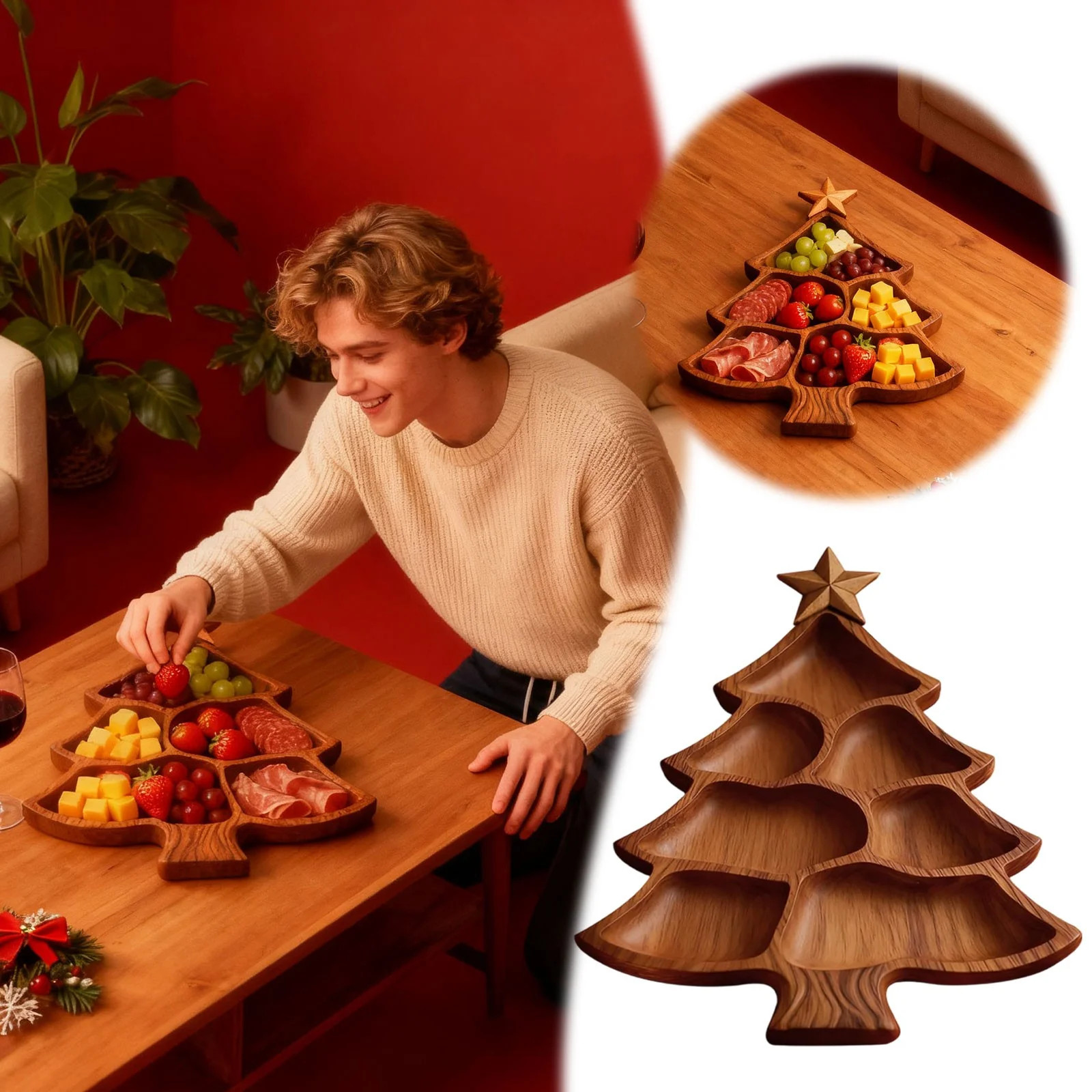 1Pcs Christmas Appetizer Platter, 7.8 Inch Cutting Board Acacia Serving Trays Wood Charcuterie Bo... | Walmart (US)