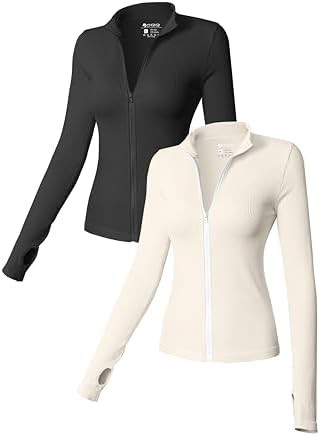 OQQ Womens 2 Piece Long Sleeve Tops Stand Neck Front Zipped Stretch Fitted Underscrubs Tee Shirts... | Amazon (US)