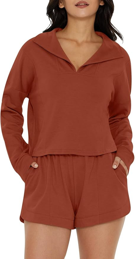 DEEP SELF Lounge Sets for Women Casual Long Sleeve Top and Shorts Fall 2 Piece Outfits Sweatsuits... | Amazon (US)