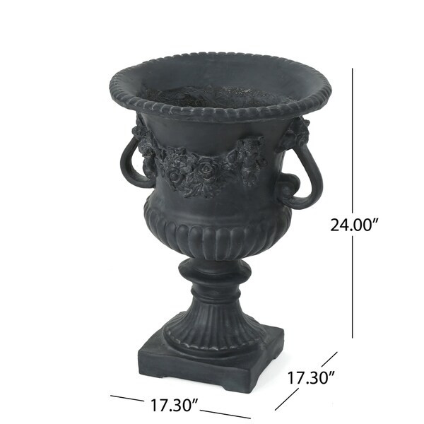 Buena Vista Outdoor 24-inch Cast Stone Urn by Christopher Knight Home - Black | Bed Bath & Beyond