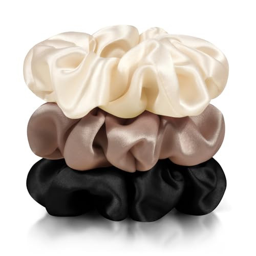Zenssia Silk Scrunchies for Hair, Mulberry Silk Hair Ties for Women and Girls, No Damage Elastic Ponytail Holders（Black, Champagne, Coffee） | Amazon (US)