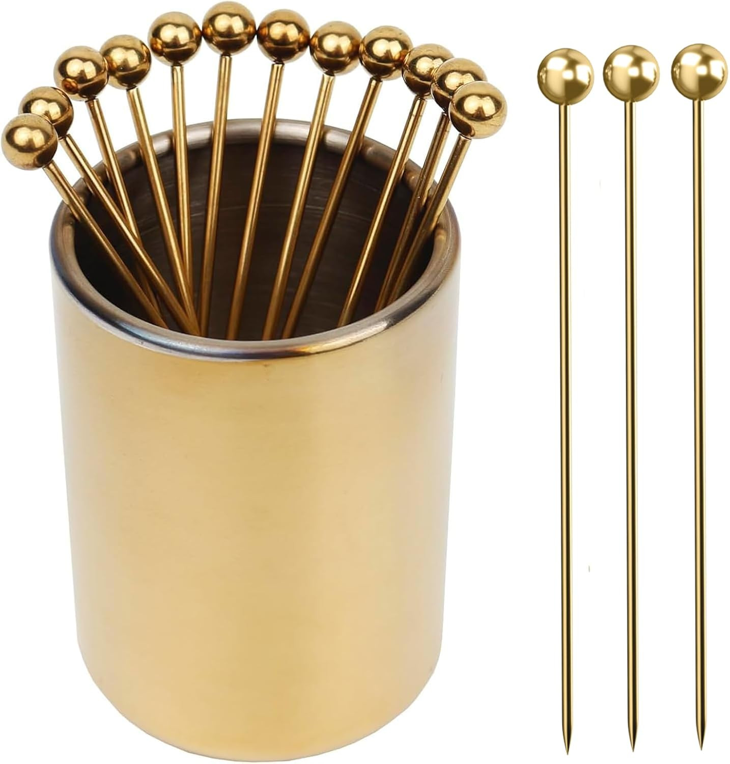 Cocktail Picks Set with Holder, 304 Stainless Steel Martini Skewers | Amazon (US)