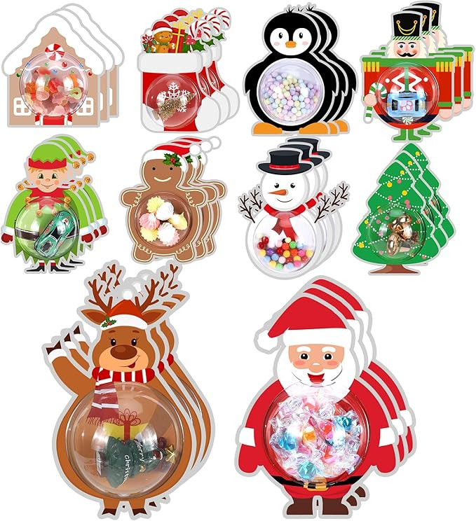 Syhood 30 Set Christmas Candy Dome Holder Cards Xmas Candy Treat Holder Clear Plastic Ornaments S... | Amazon (US)
