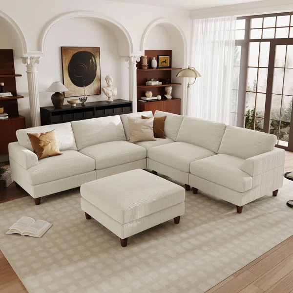 Latitude Run 6 - Piece Shariff 129" Oversized Corduroy Modular Sectional Sofa Couch with Ottoman | Wayfair North America