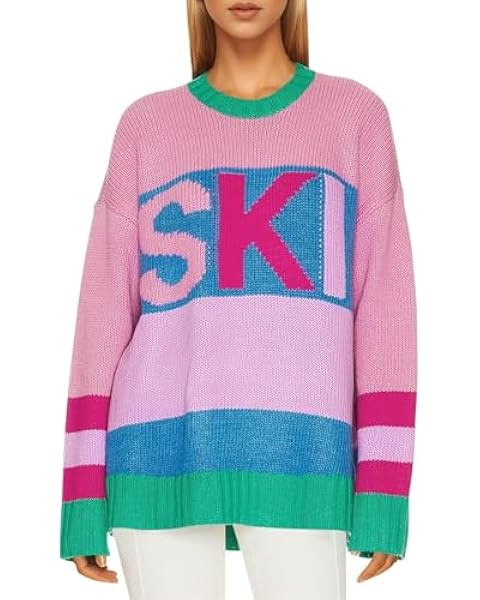 Saodimallsu Womens Color Block Oversized Sweater Ski Print Fall Trendy Crew Neck Long Sleeve Pull... | Amazon (US)