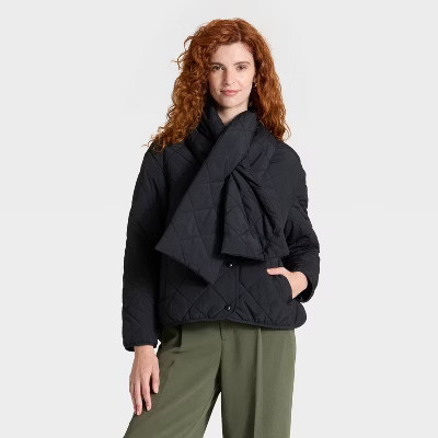 Women's Quilted Scarf Jacket - A New Day™ Black M | Target