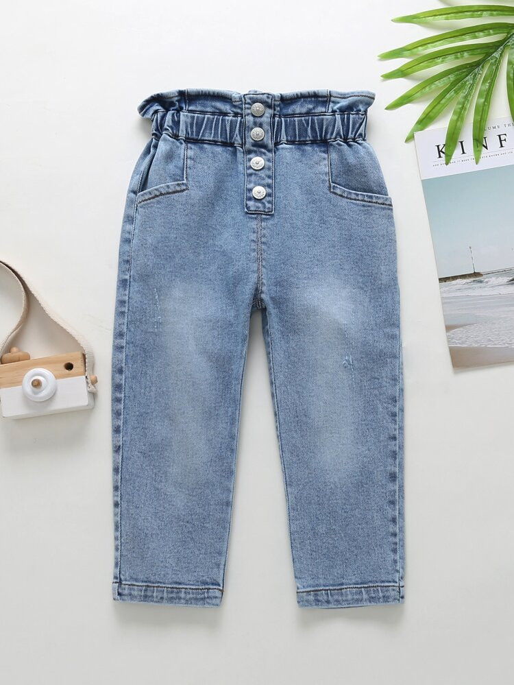 Toddler Girls Single Breasted Paper Bag Waist Jeans | SHEIN