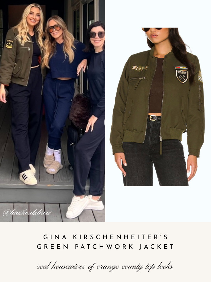Gina Kirschenheiter's Green Patchwork Bomber Jacket 📸= @heatherdubrow  

 