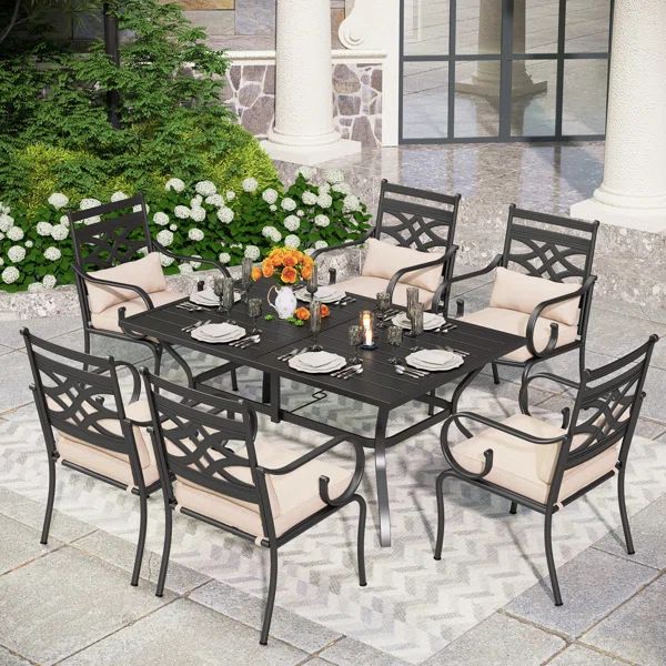 Alyah 6 Person Outdoor Dining Set With Seat Cushions & Lumbar Support Pillows | Wayfair North America