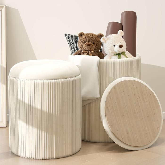 Caroeas Round Ottoman with Storage Set of 2, Upholstered Velvet Storage Ottoman, Vanity Stool for... | Amazon (US)