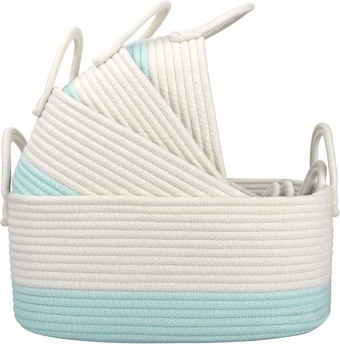 LA JOLIE MUSE 15 Inch Cotton Rope Woven Storage Basket Set of 4, Stackable Multipurpose Organizer... | Amazon (US)