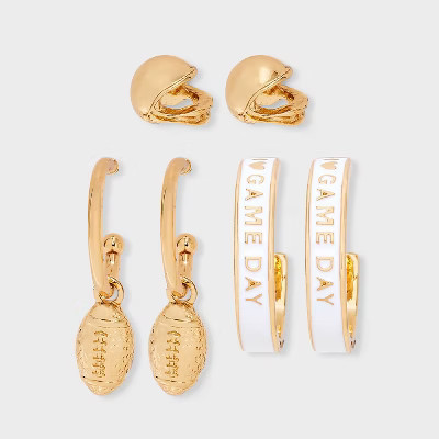 Football Game Day Earring Set 3pc - Universal Thread™ Gold | Target