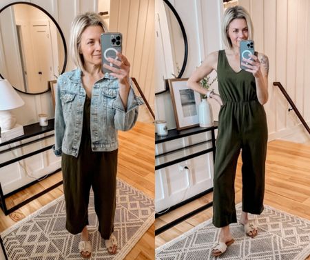 My new favorite denim jacket!! This is so well made and super nice denim with these pretty little pearls! My jumpsuit is a favorite and on sale! Wearing small in both. 

#LTKfindsunder50 #LTKxTarget #LTKsalealert