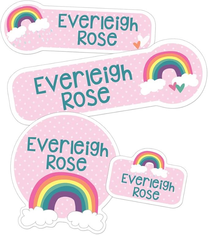 Personalized Daycare Name Labels (45 ct.) - Cute Girl Icons - Waterproof & No-Iron (Rainbow) | Amazon (US)