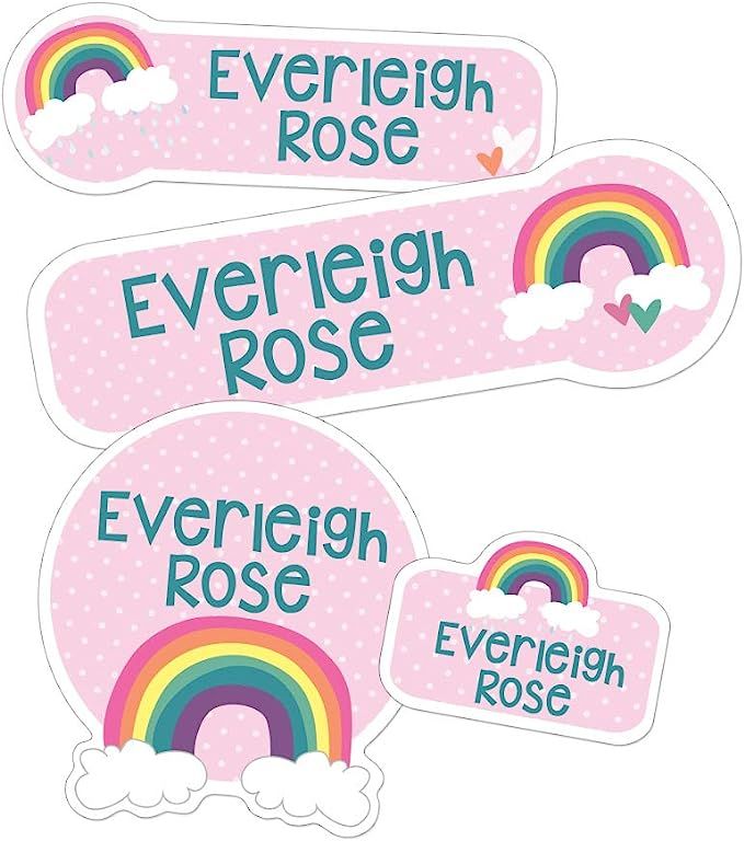Personalized Daycare Name Labels (45 ct.) - Cute Girl Icons - Waterproof & No-Iron (Rainbow) | Amazon (US)
