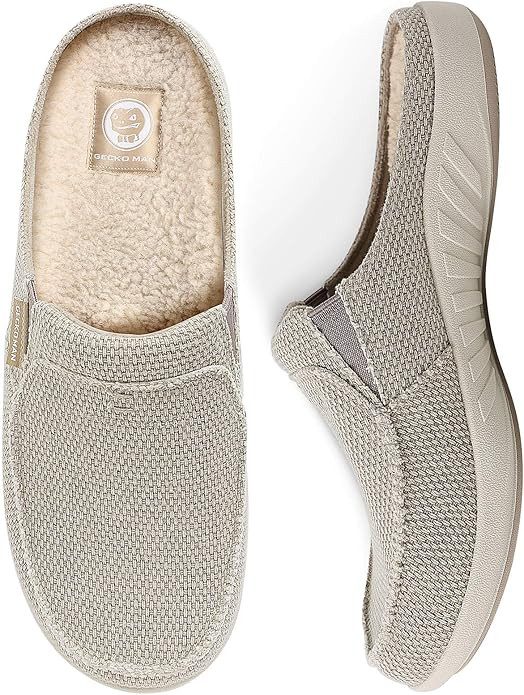 Mens Slippers with Arch Support, Canvas House Slipper for Men with Velvet Lining, Slip On Clog, I... | Amazon (US)