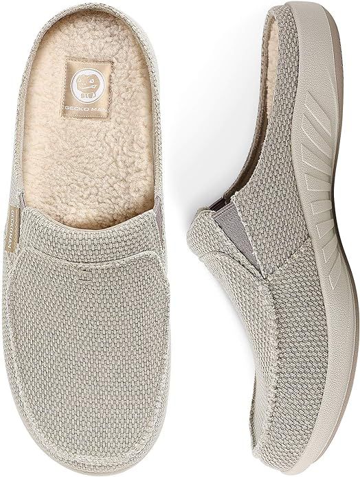 Mens Slippers with Arch Support, Canvas House Slipper for Men with Velvet Lining, Slip On Clog, I... | Amazon (US)
