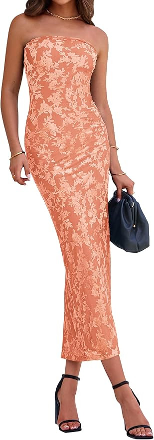 BTFBM Women Spring Dresses 2025 Elegant Wedding Guest Dresses Bodycon Tube Maxi Dress Split Flora... | Amazon (US)