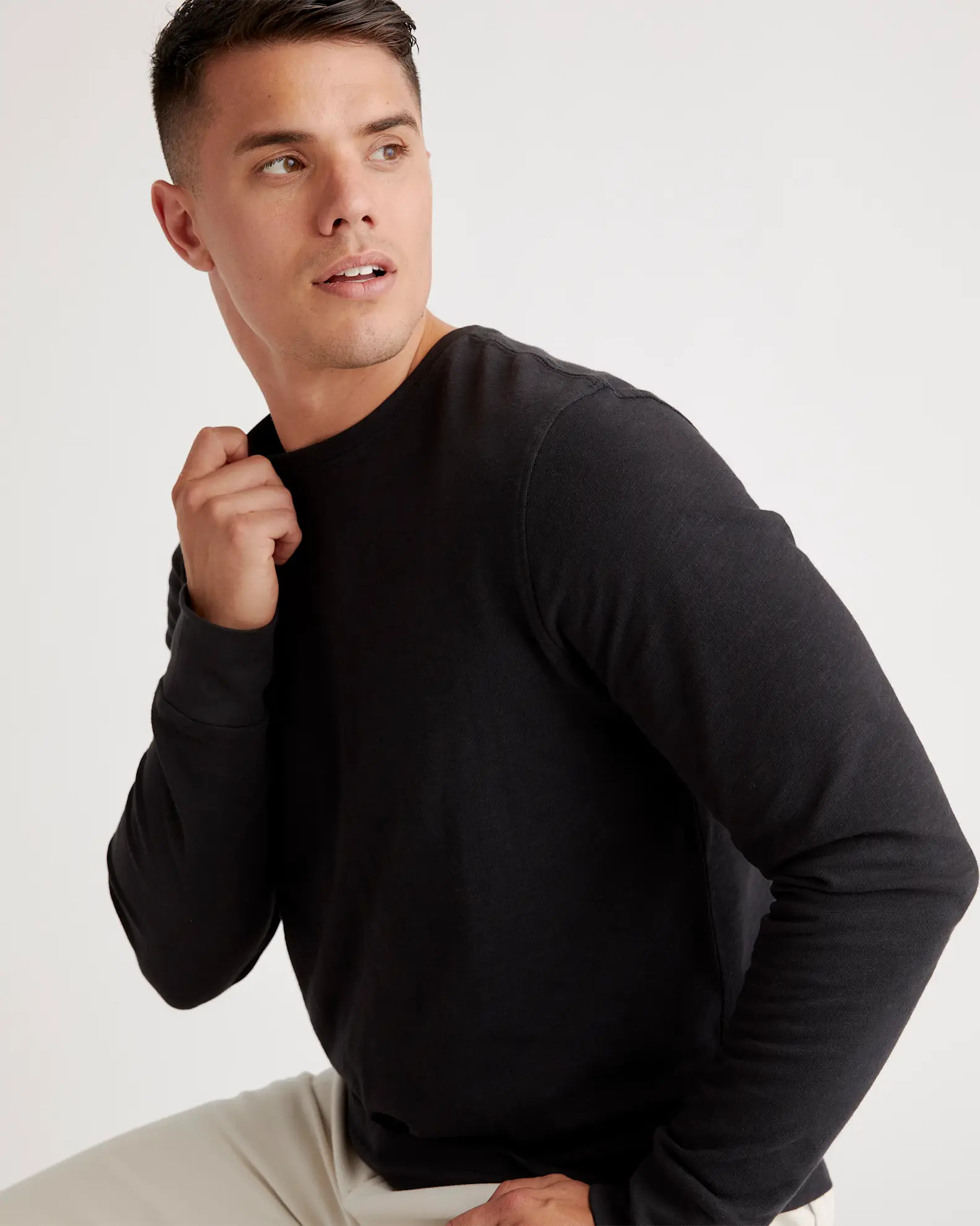 100% Organic Cotton Slub Long Sleeve Tee in Bold Black | Quince