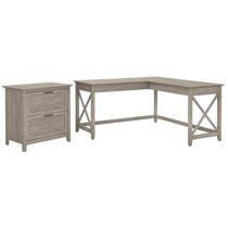 Key West 60W L Shaped Desk with File Cabinet in Washed Gray - Engineered Wood | Walmart (US)
