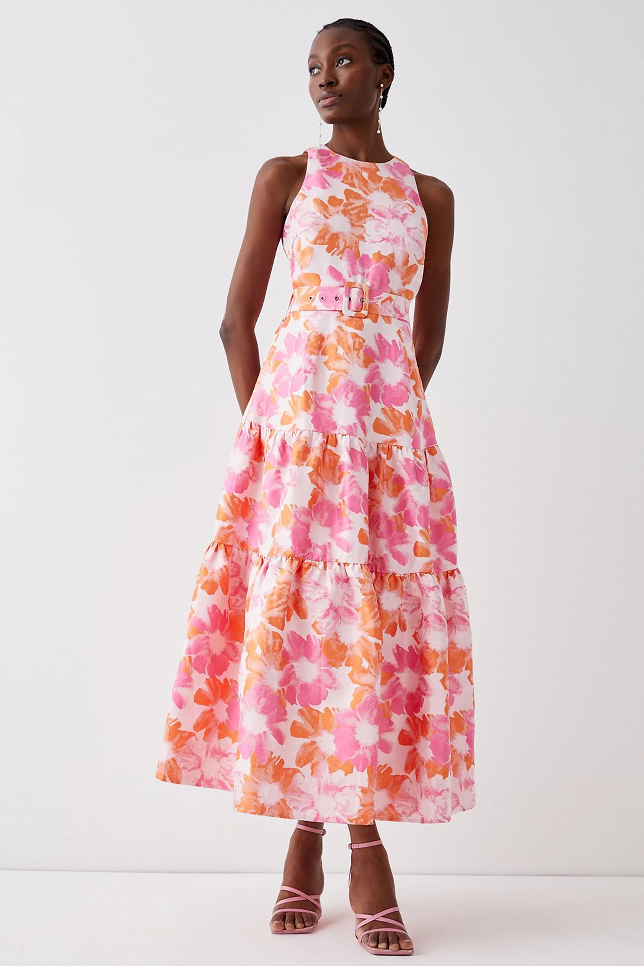 Belted Midi Dress With Frill Hem In Jacquard | Coast UK & IE