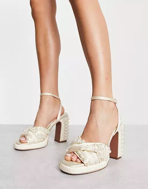 ASOS DESIGN Notable embellished platform high heeled sandals in ivory | ASOS (Global)
