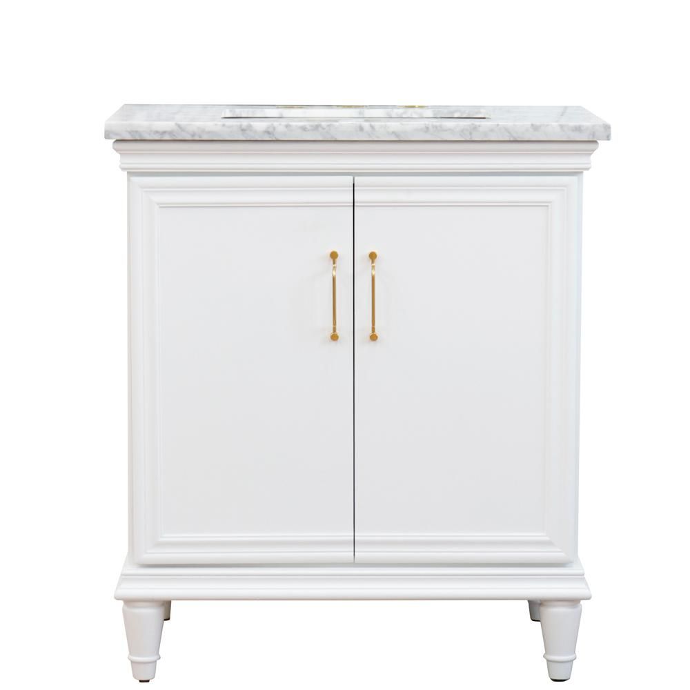31 in. W x 22 in. D Single Bath Vanity in White with Marble Vanity Top in White Carrara with Whit... | The Home Depot