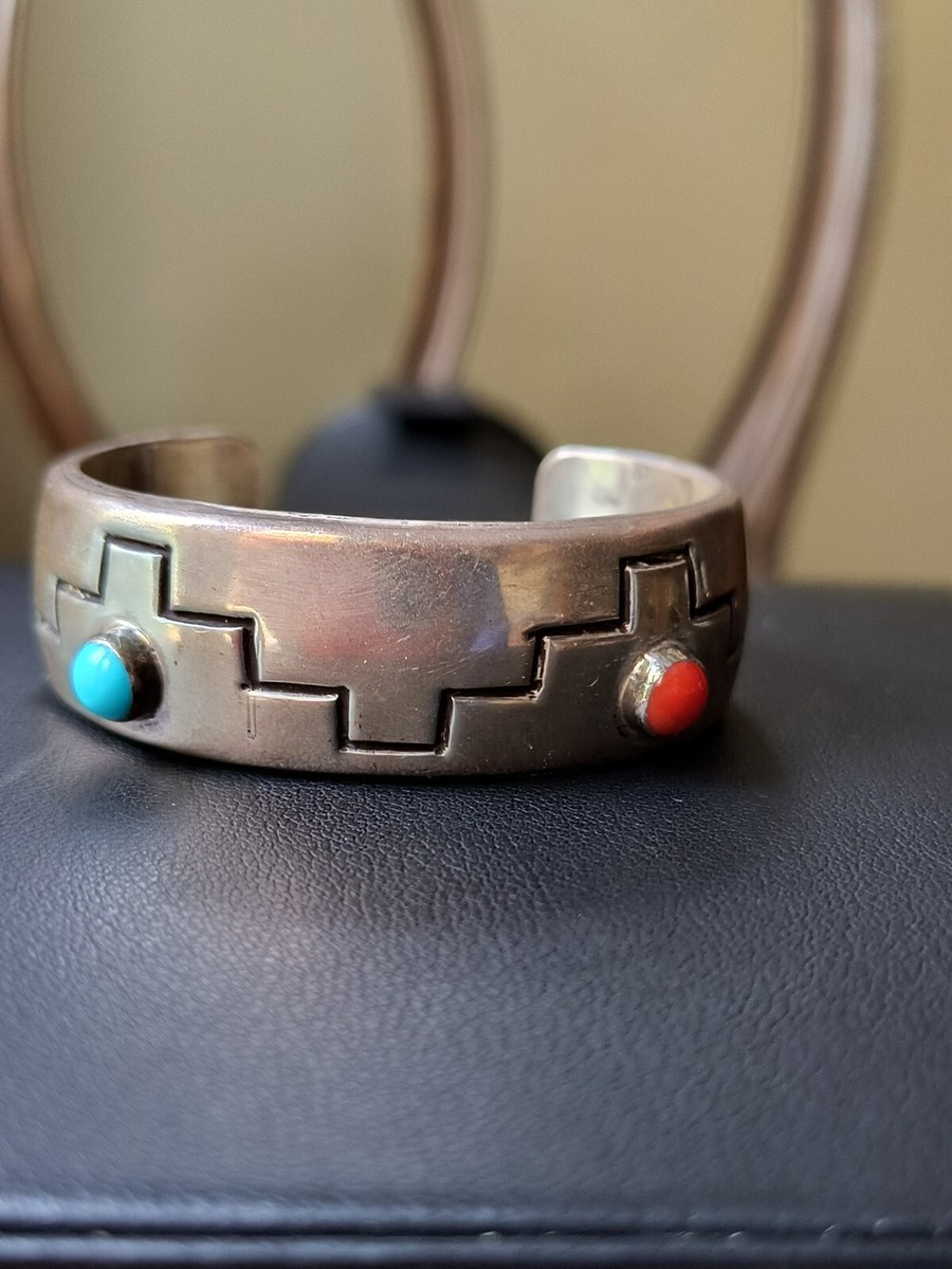 VTG Sterling Silver 925 Turquoise and Coral Cuff Bracelet Native American 56g | eBay US