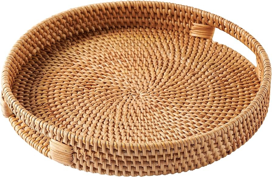 Medium Rattan Serving Tray 12" in Natural Honey Colour • Woven Serving Trays with Handles for H... | Amazon (US)