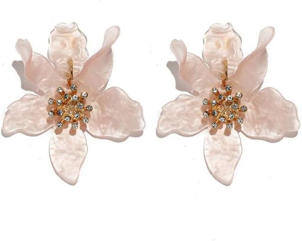 Bohemian Luxury Oversize Resin Big Flower Earrings For Women Stainless Steel Crystal Jewelry | Amazon (US)