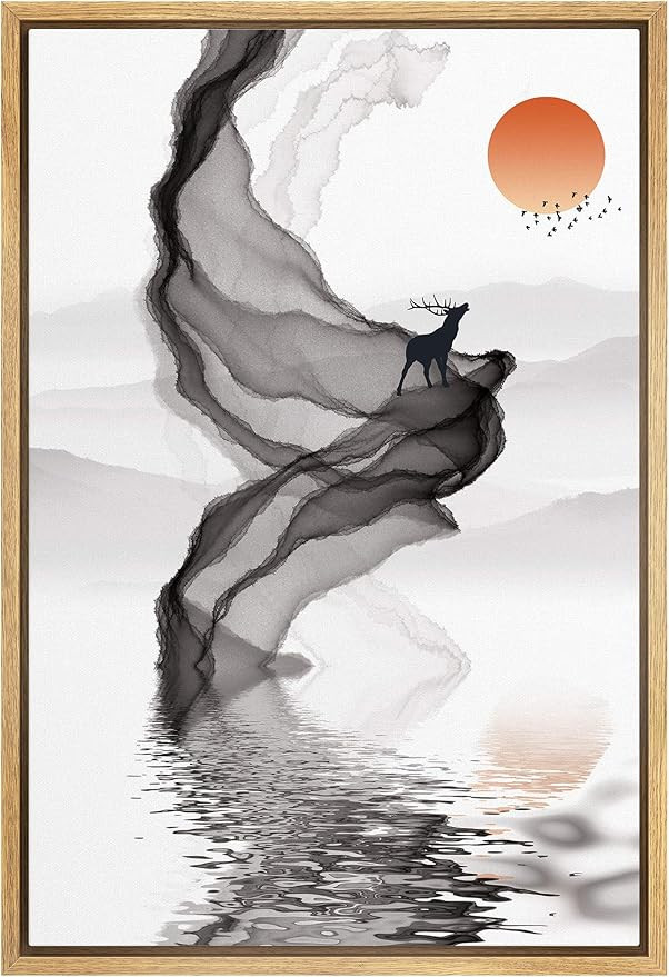 SIGNFORD Framed Canvas Print Wall Art Black Elk on Smoke Formation in Water Abstract Wilderness I... | Amazon (US)