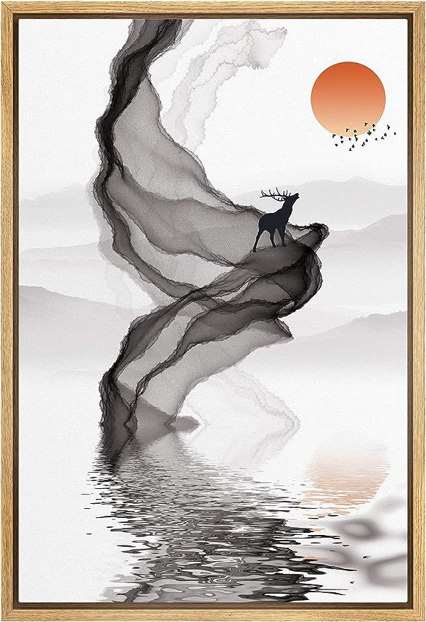 SIGNFORD Framed Canvas Print Wall Art Black Elk on Smoke Formation in Water Abstract Wilderness I... | Amazon (US)