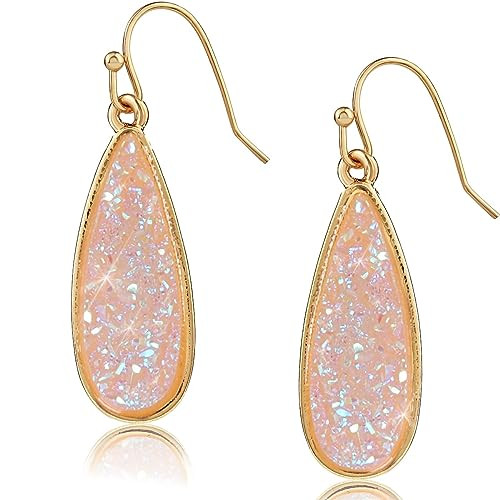 Teardrop Dangle Earrings for Women with Simulated Druzy Stones, in Gold, Rose Gold, or Silver Ton... | Amazon (US)