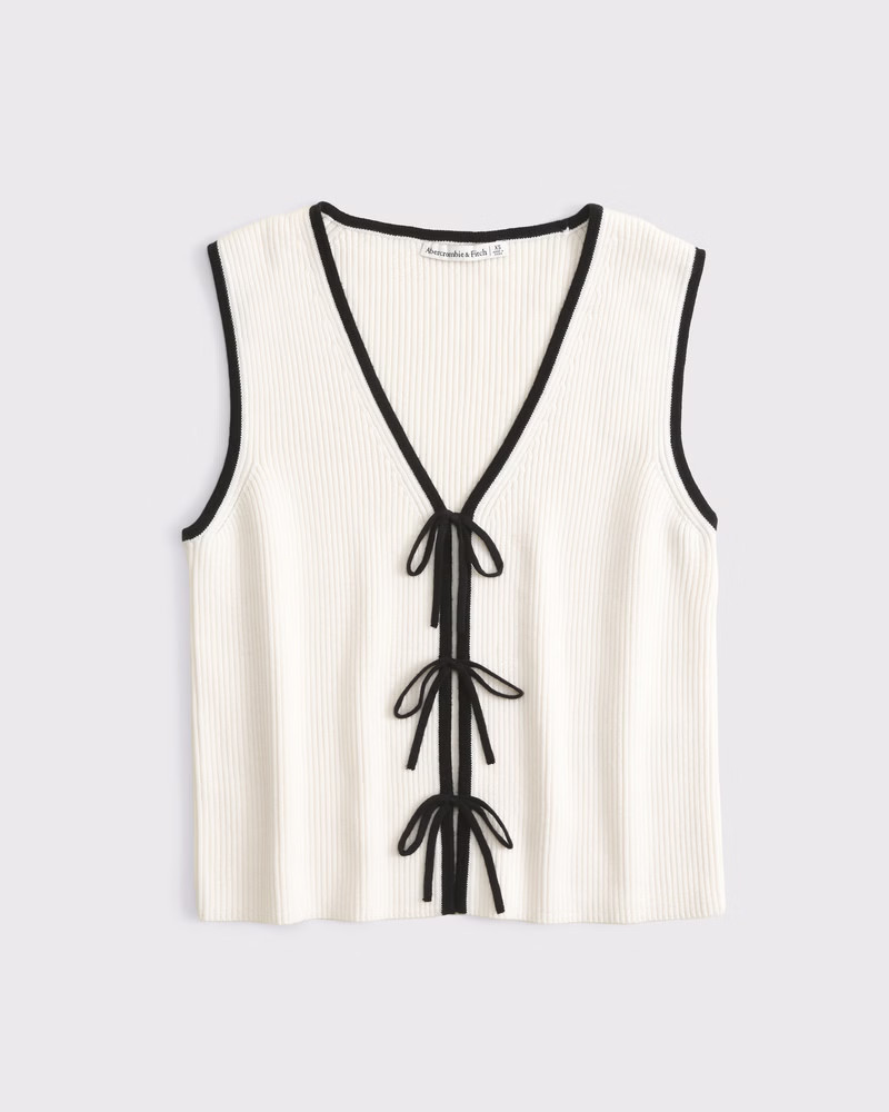 Abercrombie & Fitch Women's Tie-Front V-Neck Sweater Vest in Cream - Size XXS | Abercrombie & Fitch (US)